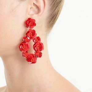 J.Crew Sequin Petal Red Flower Statement Earrings